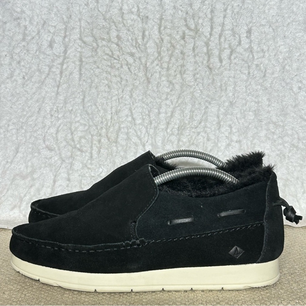 Sperry Womens Black Moc-Sider Suede SlipOn Fleece-Lined Mocassin Shoes SZ 7.5 M - Picture 2 of 11